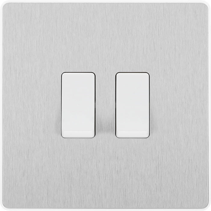 BG Evolve Brushed Steel 2G Intermediate Light Switch PCDBS2GINTW Available from RS Electrical Supplies