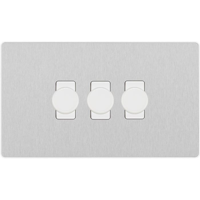 BG Evolve Brushed Steel 3G Dimmer Switch PCDBS83W Available from RS Electrical Supplies