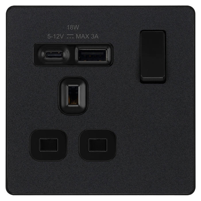 BG Evolve Matt Black 13A A+C USB Socket PCDMB21UAC18B