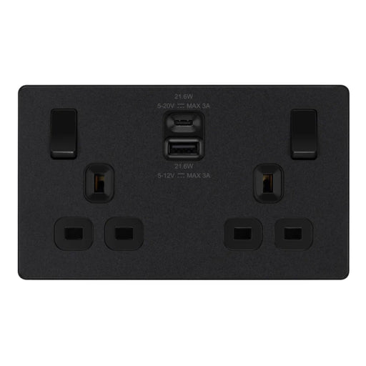 BG Evolve Matt Black 13A Double USB Socket with 22W A+C Ports PCDMB22UAC22B Available from RS Electrical Supplies