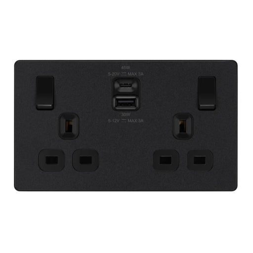 BG Evolve Matt Black 13A Double USB Socket with 45W A+C Ports PCDMB22UAC45B Available from RS Electrical Supplies