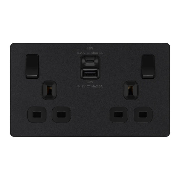 BG Evolve Matt Black 13A Double USB Socket with 45W A+C Ports PCDMB22UAC45B Available from RS Electrical Supplies