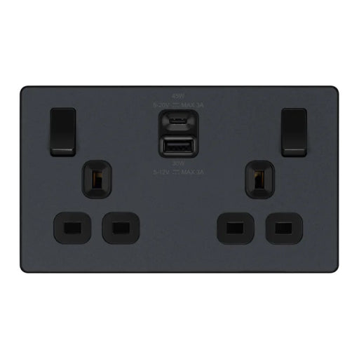 BG Evolve Matt Grey 13A Double USB Socket with 45W A+C Ports PCDMG22UAC45B Available from RS Electrical Supplies