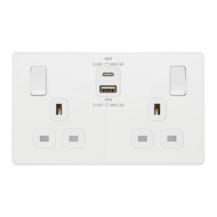 BG Evolve Pearl White 13A Double USB Socket with 45W A+C Ports PCDCL22UAC45W