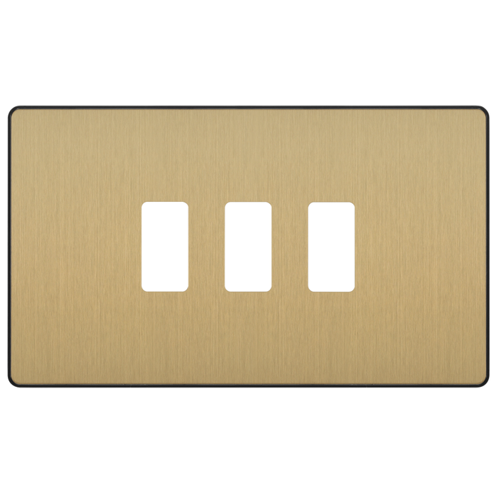 BG Evolve Satin Brass 3G Grid Plate RPCDSB3B Available from RS Electrical Supplies