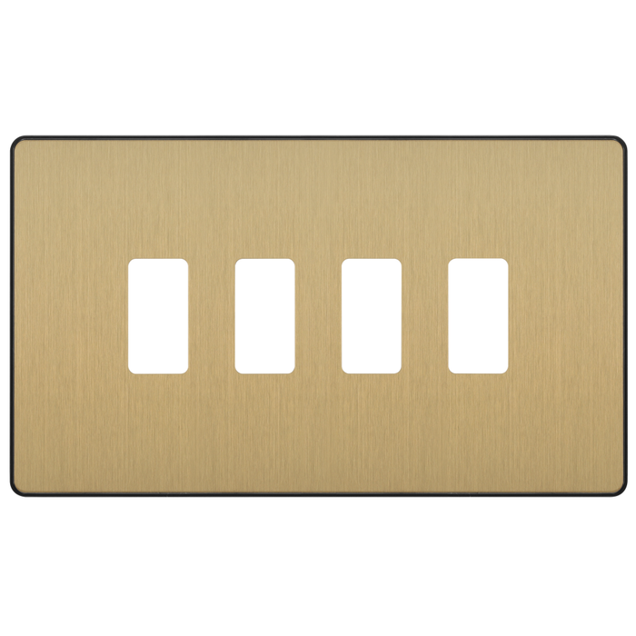 BG Evolve Satin Brass 4G Grid Plate RPCDSB4B Available from RS Electrical Supplies