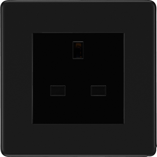 bg-flatplate-screwless-matt-black-13a-unswitched-socket-ffb23b-Available-from-RS-Electrical