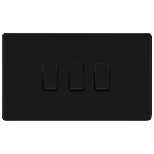 bg-flatplate-screwless-matt-black-3g-2w-light-switch-ffb432-Available-from-RS-Electrical