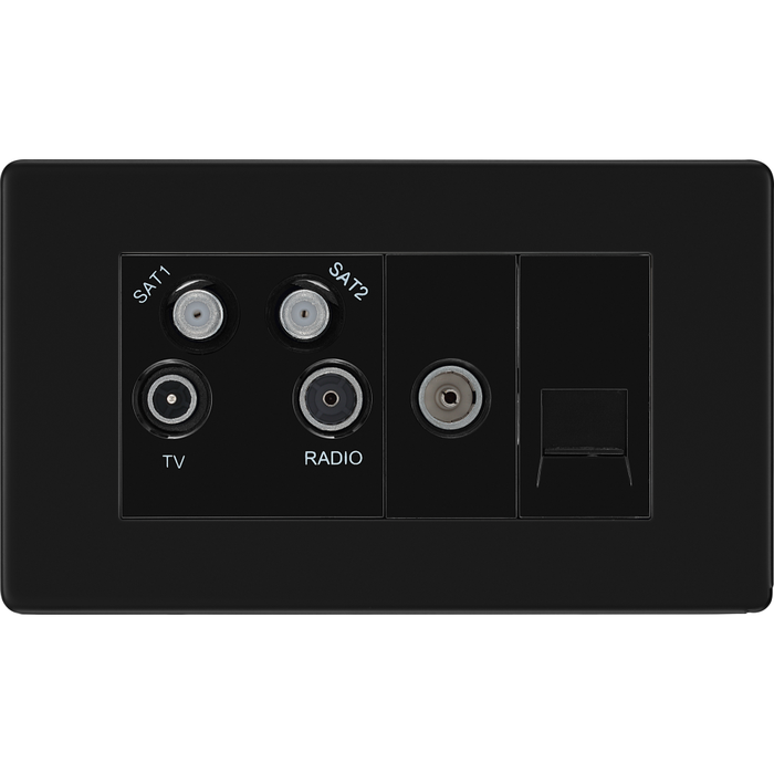 bg-flatplate-screwless-matt-black-quadplex-combination-tv-socket-ffb69-Available-from-RS-Electrical