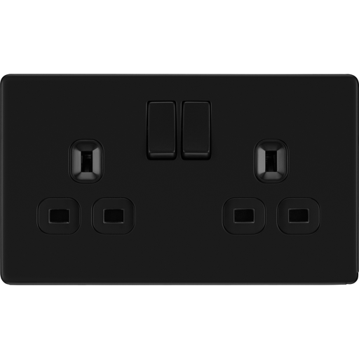 bg-flatplate-screwless-matt-black-13a-double-socket-ffb22b-Available-from-RS-Electrical