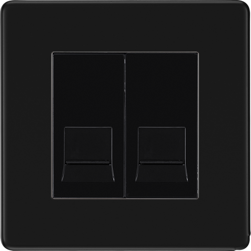 bg-flatplate-screwless-matt-black-double-master-telephone-socket-ffbbtm2-Available-from-RS-Electrical