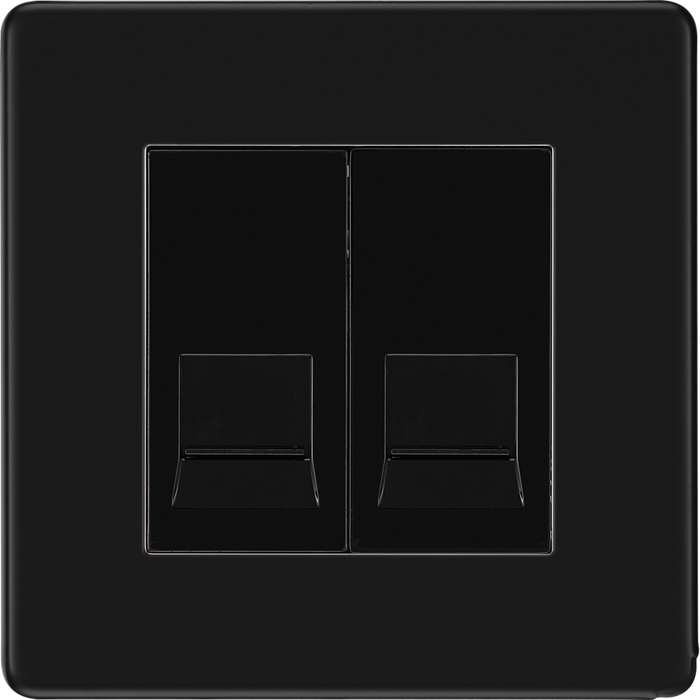 bg-flatplate-screwless-matt-black-double-master-telephone-socket-ffbbtm2-Available-from-RS-Electrical