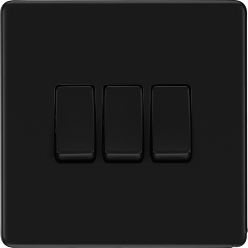 bg-flatplate-screwless-matt-black-3g-2w-light-switch-ffb43-Available-from-RS-Electrical