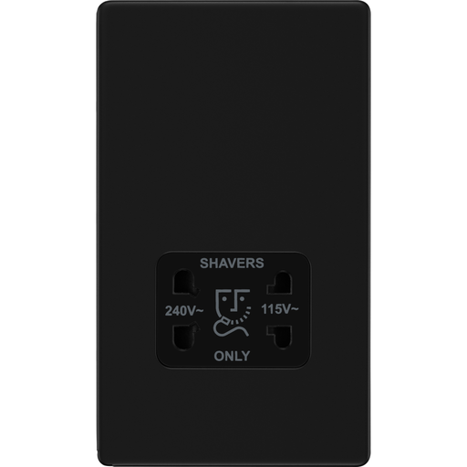 bg-flatplate-screwless-matt-black-shaver-socket-ffb20b-Available-from-RS-Electrical