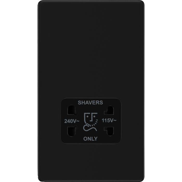 bg-flatplate-screwless-matt-black-shaver-socket-ffb20b-Available-from-RS-Electrical