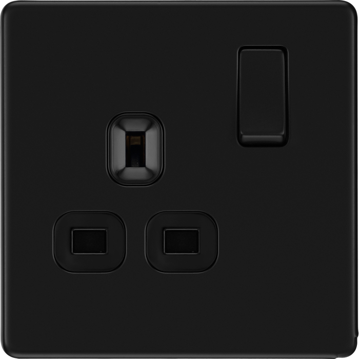 bg-flatplate-screwless-matt-black-13a-single-socket-ffb21b-Available-from-RS-Electrical