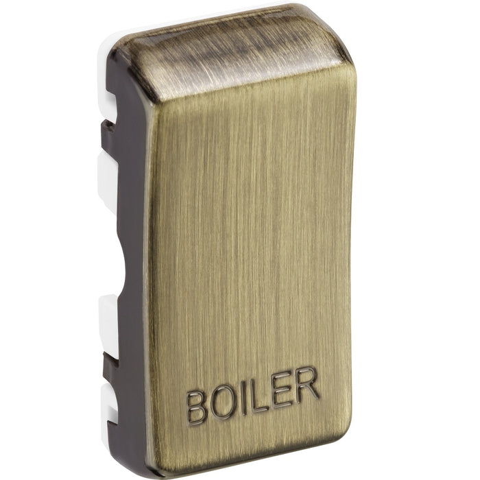 BG Grid Antique Brass Engraved 'Boiler' Rocker RRBLAB Available from RS Electrical Supplies