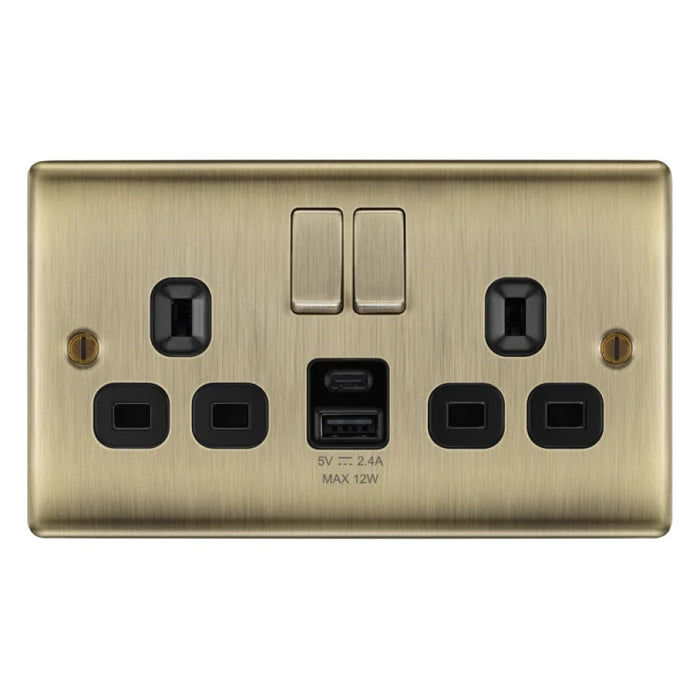 BG Nexus Metal Antique Brass 13A Double USB Socket with 12W A+C NAB22UAC12 BAvailable from RS Electrical Supplies