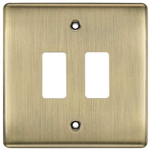 BG Nexus Metal Antique Brass 2G Grid Plate RNAB2 Available from RS Electrical Supplies