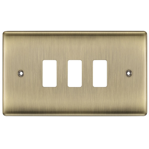 BG Nexus Metal Antique Brass 3G Grid Plate RNAB3 Available from RS Electrical Supplies