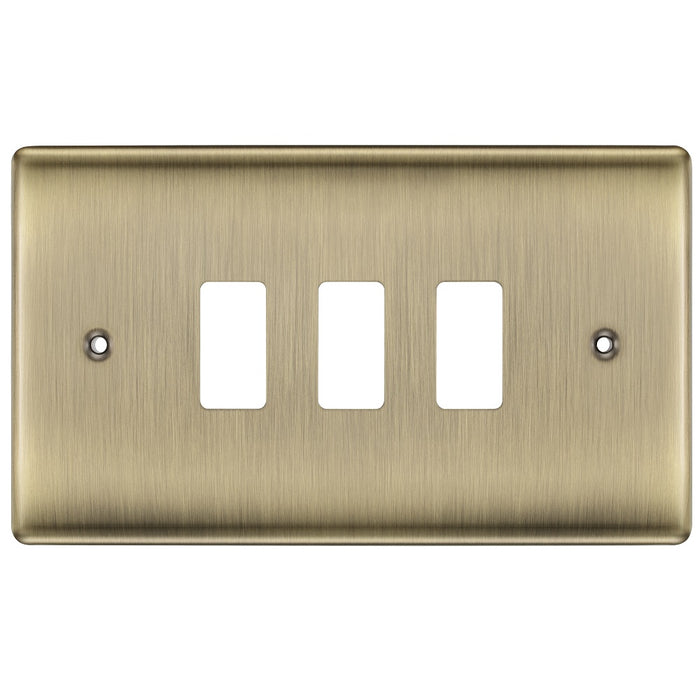 BG Nexus Metal Antique Brass 3G Grid Plate RNAB3 Available from RS Electrical Supplies