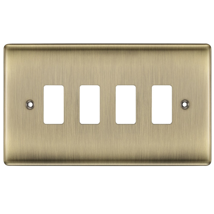 BG Nexus Metal Antique Brass 4G Grid Plate RNAB4 Available from RS Electrical Supplies