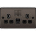 BG Nexus Metal Black Nickel 13A Double USB Socket with 12W A+C Ports NBN22UAC12B Available from RS Electrical Supplies