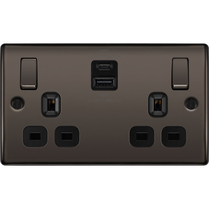 BG Nexus Metal Black Nickel 13A Double USB Socket with 45W A+C Ports NBN22UAC45B Available from RS Electrical Supplies