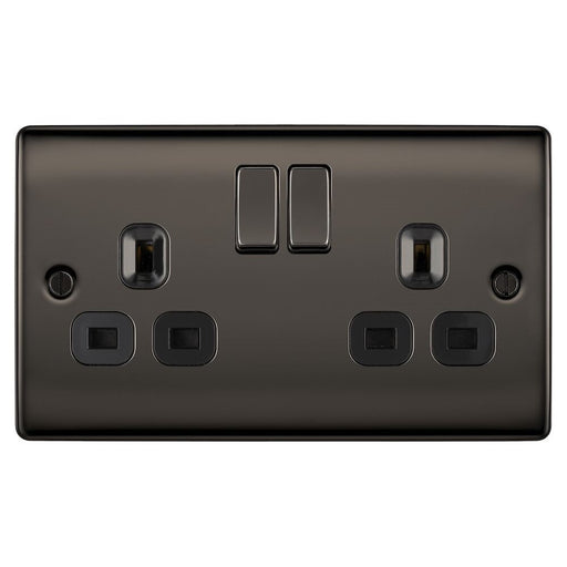 BG Nexus Metal Black Nickel 13A Double Socket NBN22B Available from RS Electrical Supplies