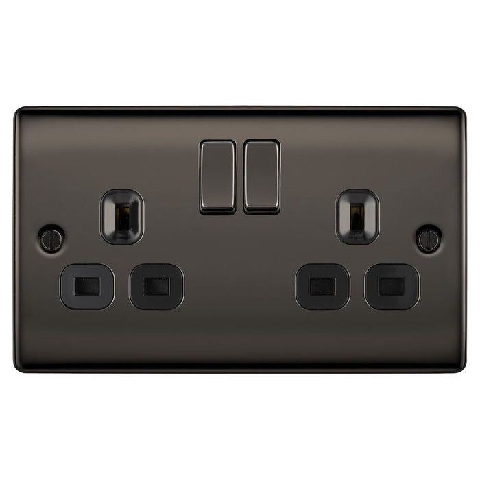 BG Nexus Metal Black Nickel 13A Double Socket NBN22B Available from RS Electrical Supplies