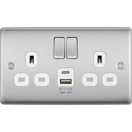 BG Nexus Metal Brushed Steel 13A Double USB Socket with 12W A+C Ports NBS22UAC12WAvailable from RS Electrical