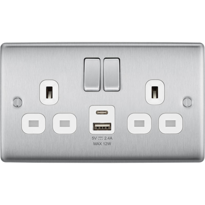 BG Nexus Metal Brushed Steel 13A Double USB Socket with 12W A+C Ports NBS22UAC12WAvailable from RS Electrical