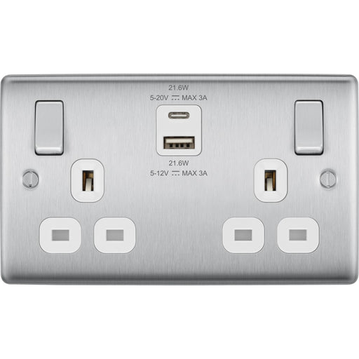 BG Nexus Metal Brushed Steel 13A Double USB Socket with 22W A+C Ports NBS22UAC22WAvailable from RS Electrical