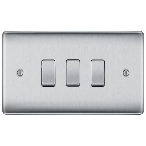 BG Nexus Metal Brushed Steel 3G Intermediate Combination SwitchAvailable from RS Electrical