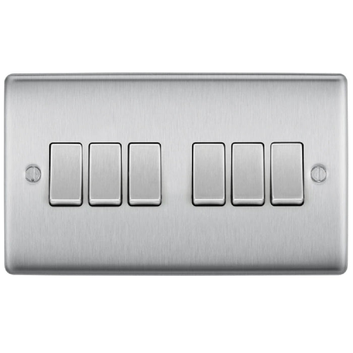 BG Nexus Metal Brushed Steel 6G 2W Light Switch NBS46