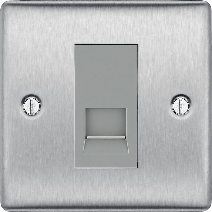 BG Nexus Metal Brushed Steel Secondary Telephone Socket NBSBTS1G Available from RS Electrical Supplies