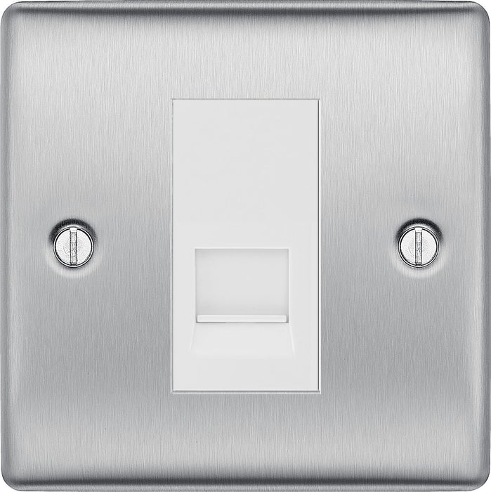 BG Nexus Metal Brushed Steel Secondary Telephone Socket NBSBTS1W Available from RS Electrical Supplies