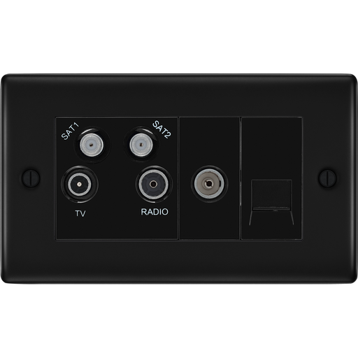 bg nexus metal matt black quadplex combination tv socket nfb69b Available from RS Electrical