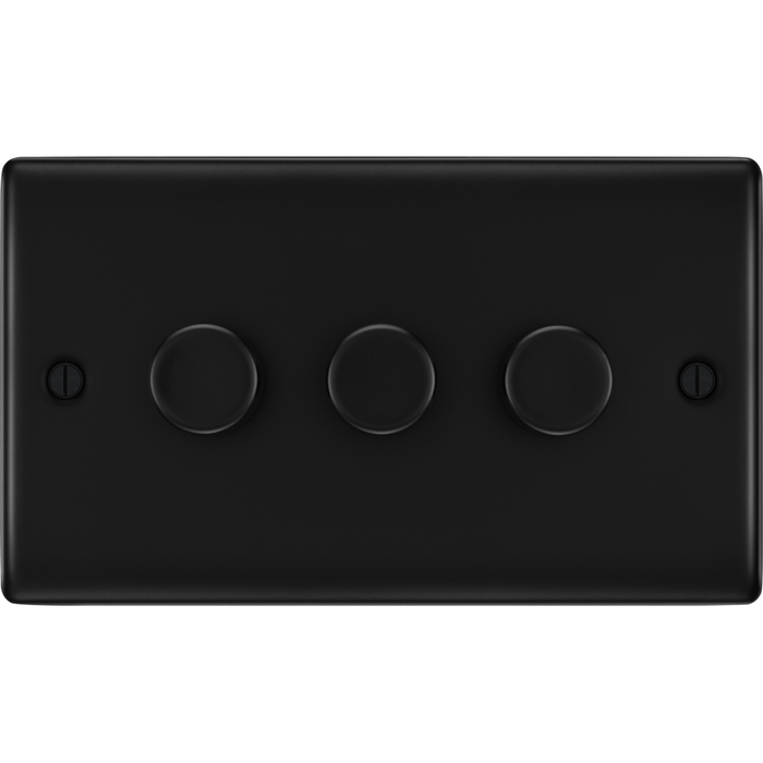 bg-nexus-metal-matt-black-3g-dimmer-switch-nfb83-Available-from-RS-Electrical