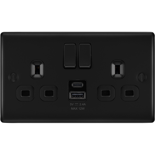 bg-nexus-metal-matt-black-13a-double-usb-socket-with-12w-a-c-nfb22uac12b-Available-from-RS-Electrical