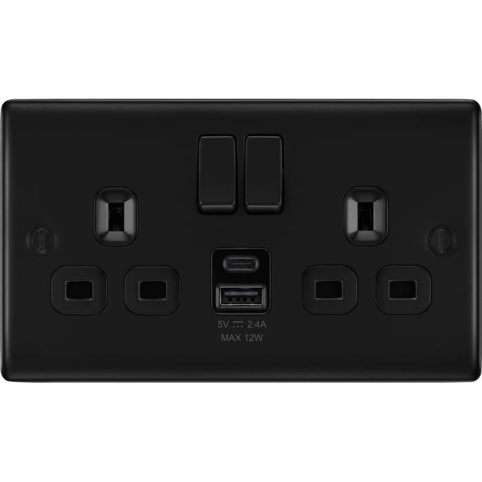 bg-nexus-metal-matt-black-13a-double-usb-socket-with-12w-a-c-nfb22uac12b-Available-from-RS-Electrical