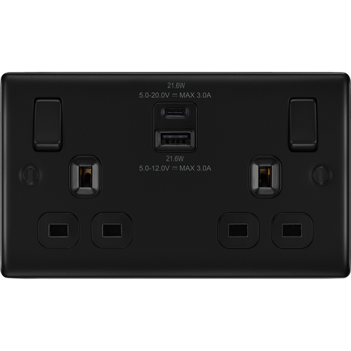 bg-nexus-metal-matt-black-13a-double-usb-socket-with-22w-a-c-nfb22uac22b-Available-from-RS-Electrical