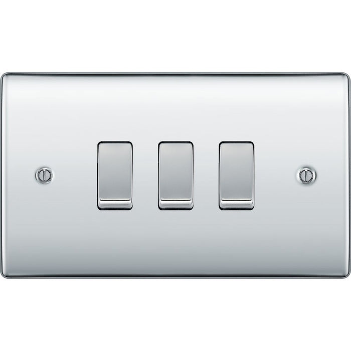 BG Nexus Metal Polished Chrome 3G 2W Light Switch NPC432 Available from RS Electrical Supplies