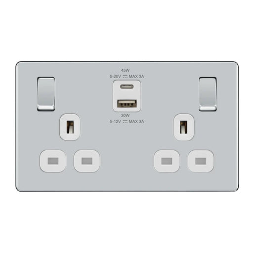 BG Nexus Screwless Polished Chrome 13A Double USB Socket 45W A+C Ports FPC22UAC45W Available from RS Electrical Supplies