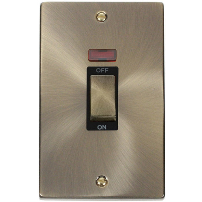 Click Deco Antique Brass 45A Cooker Switch with Neon VPAB503BK Available from RS Electrical Supplies