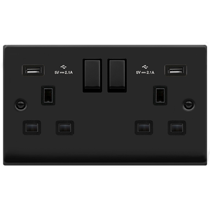 Click Deco Matt Black 13A Double USB Socket VPMB580BK