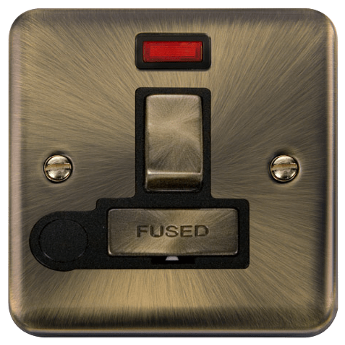 Click Deco Plus Antique Brass 13A Switched Spur with Flex and Neon DPAB552BK