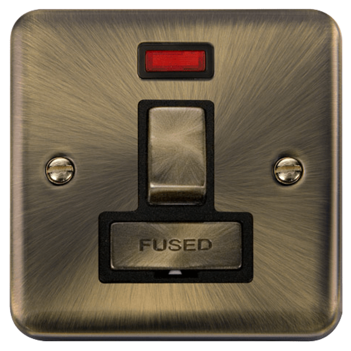 Click Deco Plus Antique Brass 13A Switched Spur with Neon DPAB752BK