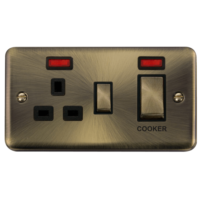 Click Deco Plus Antique Brass 45A Cooker Switch with 13A Socket DPAB505BK