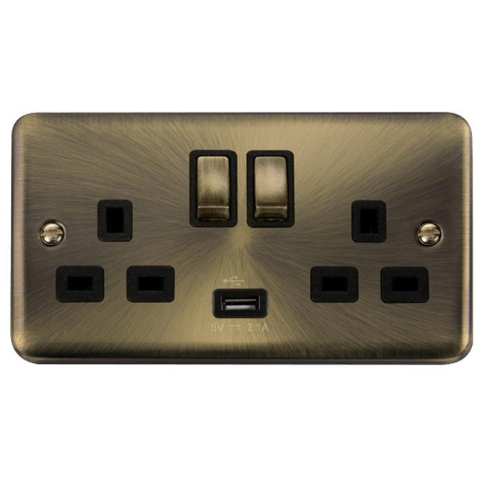 Click Deco Plus Antique Brass 13A Double USB Socket DPAB570BK